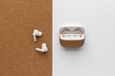 Logo trade promotional merchandise image of: Oregon RCS recycled plastic and cork TWS earbuds