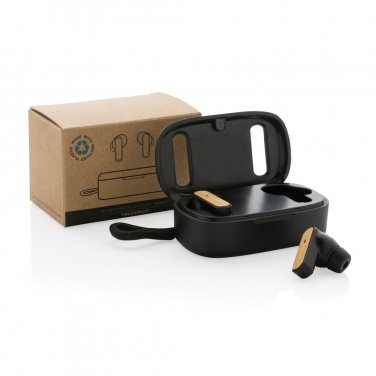 Logo trade promotional items picture of: RCS recycled plastic & bamboo TWS earbuds