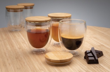 Logotrade promotional merchandise image of: Double wall borosilicate glass with bamboo lid 250ml 2pc set