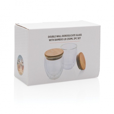 Logo trade promotional giveaway photo of: Double wall borosilicate glass with bamboo lid 250ml 2pc set