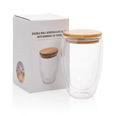 Logo trade promotional gifts picture of: Double wall borosilicate glass with bamboo lid 350ml