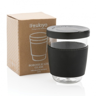 Logo trade promotional products image of: Ukiyo borosilicate glass with silicone lid and sleeve