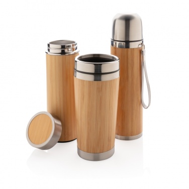 Logo trade promotional giveaways image of: Leak proof bamboo vacuum bottle