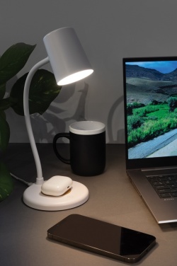 Logotrade promotional items photo of: Zenara RCS recycled plastic and cork 15W wireless desk lamp