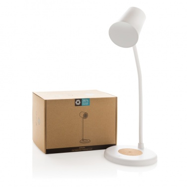 Logotrade promotional gift image of: Zenara RCS recycled plastic and cork 15W wireless desk lamp