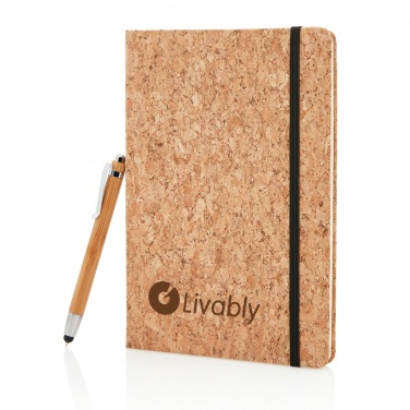 Logo trade promotional gifts picture of: A5 notebook with bamboo pen including stylus