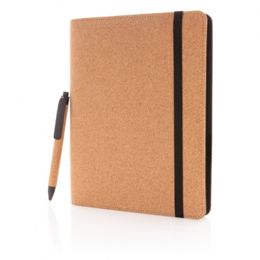 Logo trade business gifts image of: Deluxe cork portfolio A5 with pen