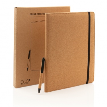 Logo trade promotional giveaway photo of: Deluxe cork portfolio A4 with pen