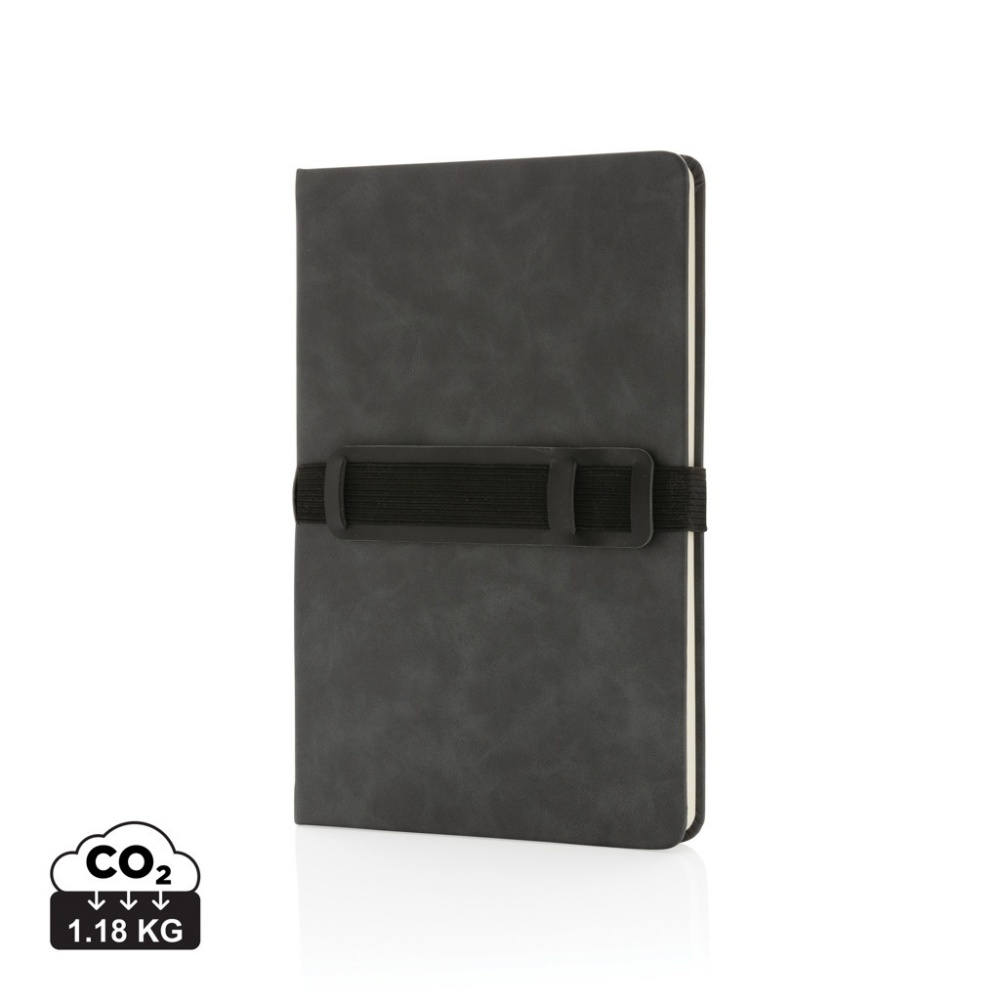 Logo trade promotional gifts picture of: Deluxe hardcover PU notebook A5 with phone and pen holder