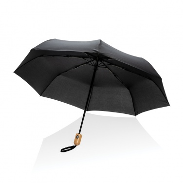 Logo trade business gift photo of: 21" Impact AWARE™ RPET 190T bamboo auto open/close umbrella