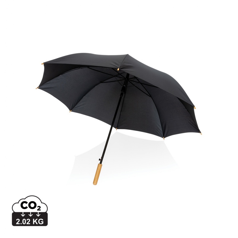 Logo trade advertising product photo of: 27" Impact AWARE™ RPET 190T auto open bamboo umbrella