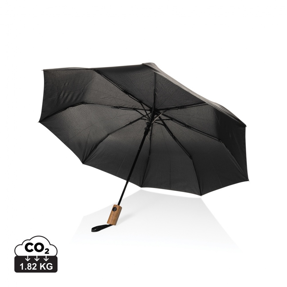 Logo trade promotional giveaway photo of: Kaycey 21" AWARE™ RPET Acacia wood mini auto open umbrella