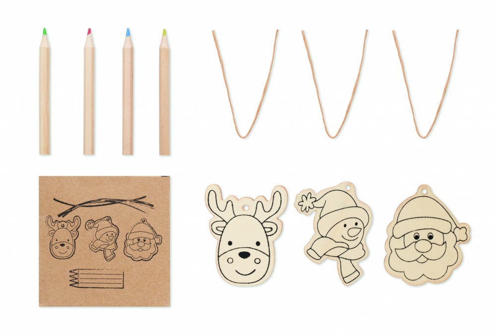 Logo trade promotional products picture of: Drawing wooden ornaments set