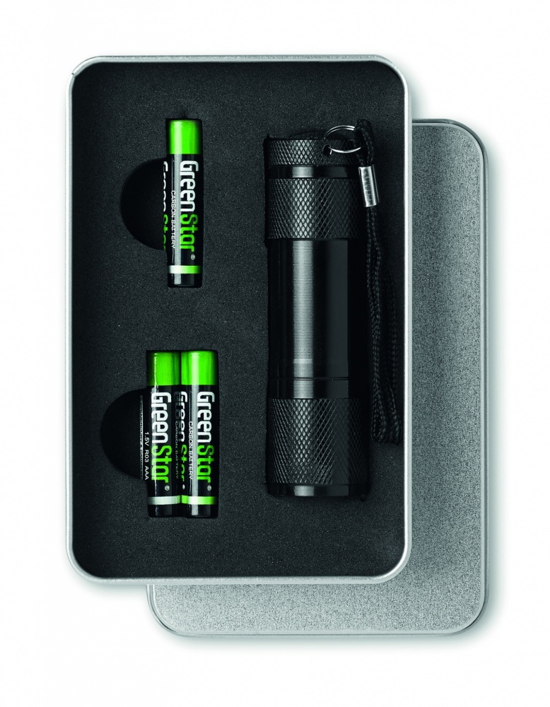 Logo trade corporate gifts image of: LED torch in tin box