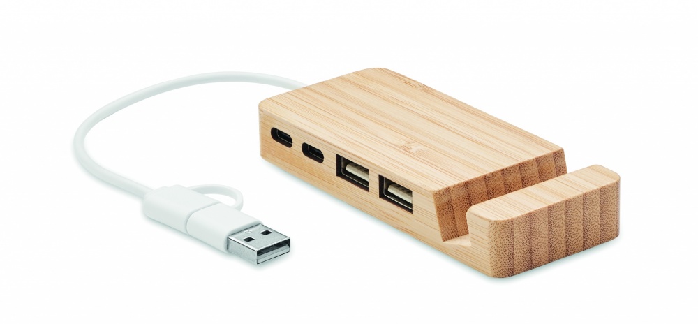Logo trade promotional giveaways image of: Bamboo USB 4 ports hub