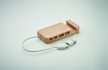 Logo trade advertising products picture of: Bamboo USB 4 ports hub