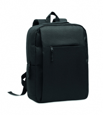 Logo trade business gifts image of: Slim 15 inch laptop backpack made of 600D RPET polyester with a 210D lining and customizable printing