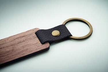 Logo trade promotional merchandise picture of: Key ring in walnut and PU Kokkola