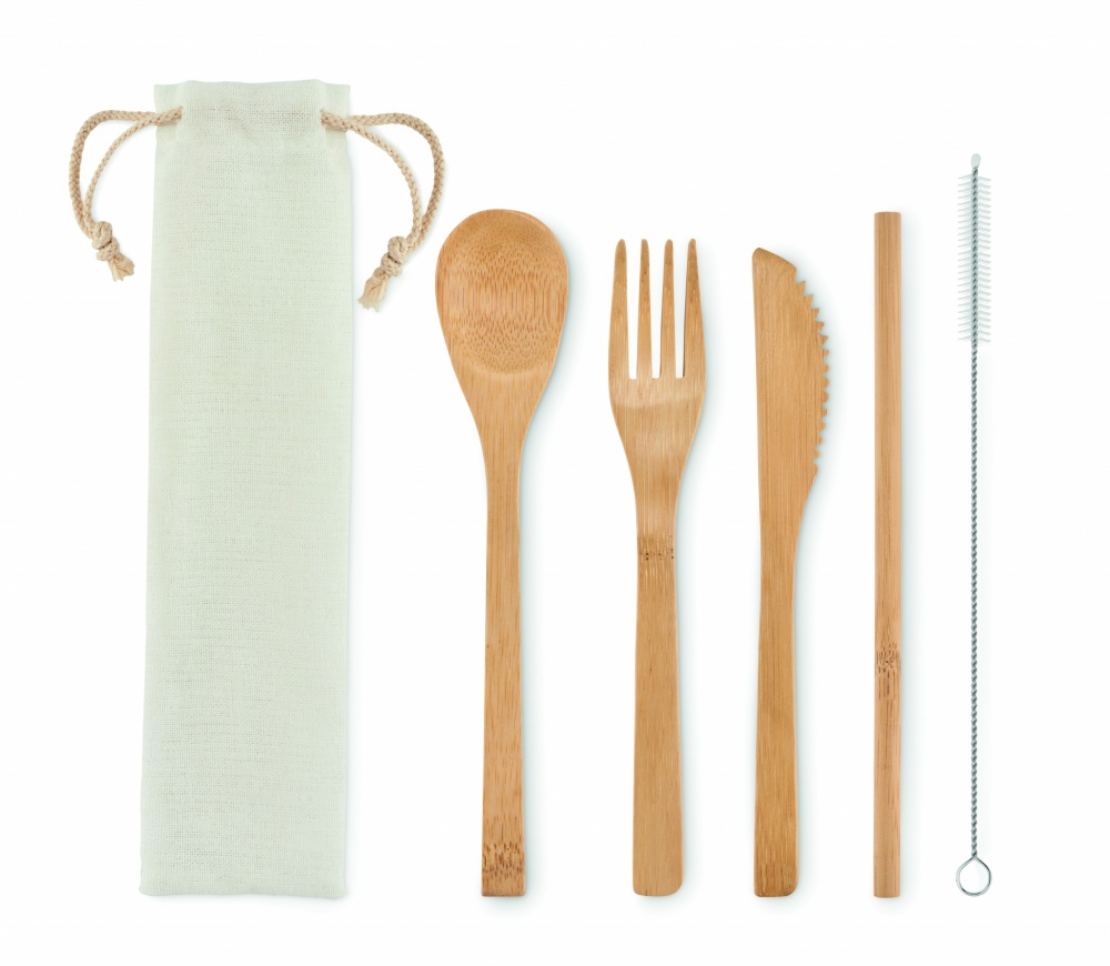 Logo trade promotional merchandise photo of: Bamboo cutlery with straw