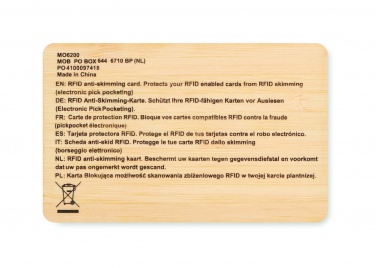 Logo trade promotional gifts image of: RFID card in bamboo material