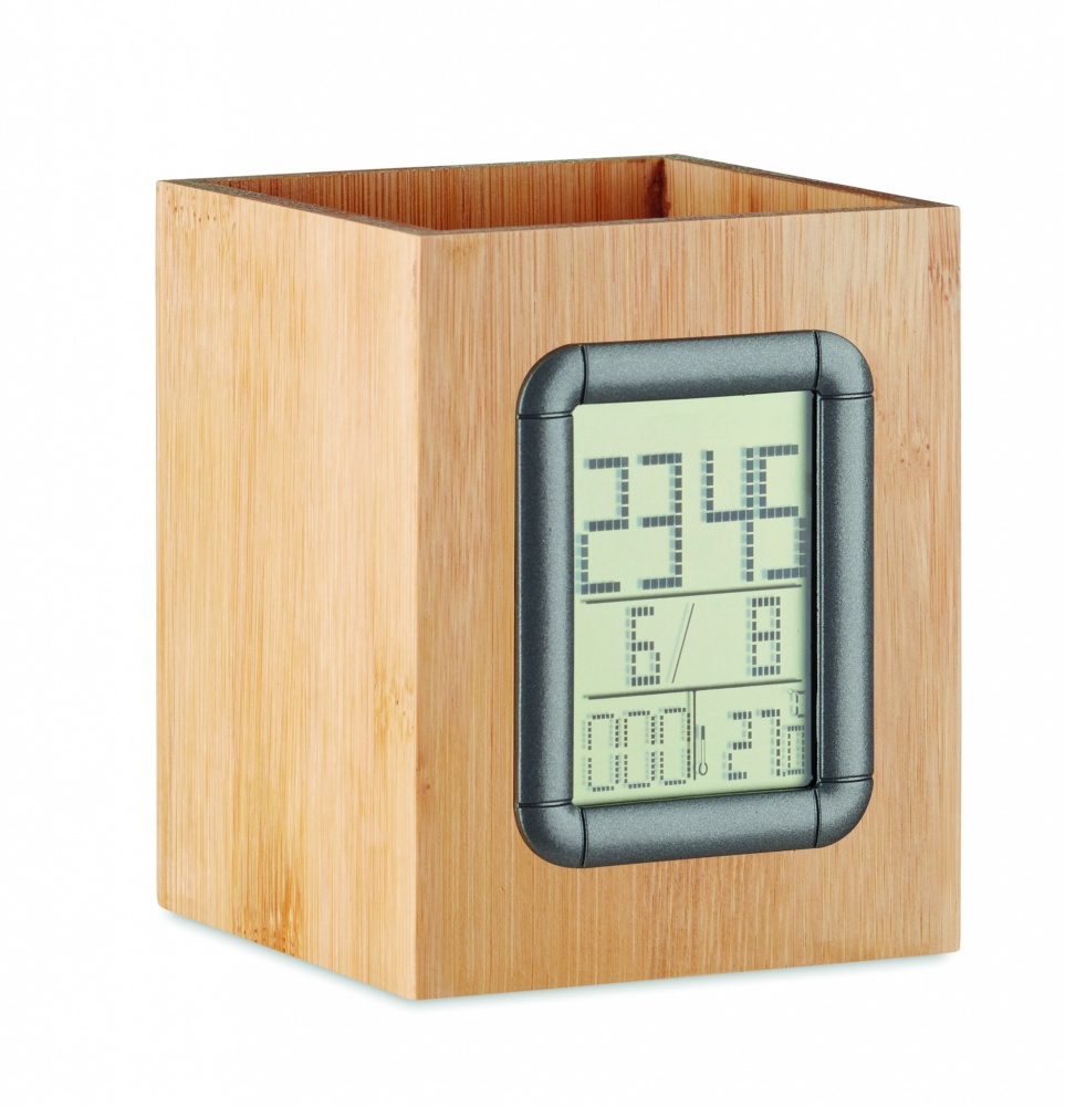 Logotrade advertising product image of: Bamboo pen holder and LCD clock