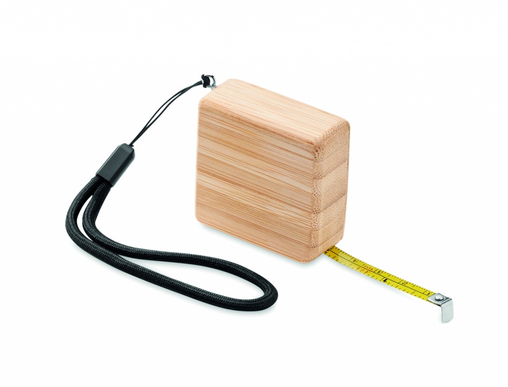Logo trade promotional giveaways image of: Measuring tape in bamboo 1m