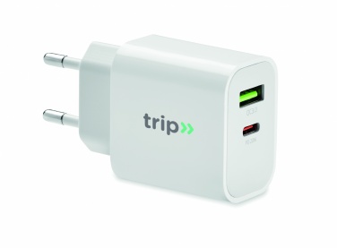 Logo trade promotional items image of: 18W 2 port USB charger EU plug