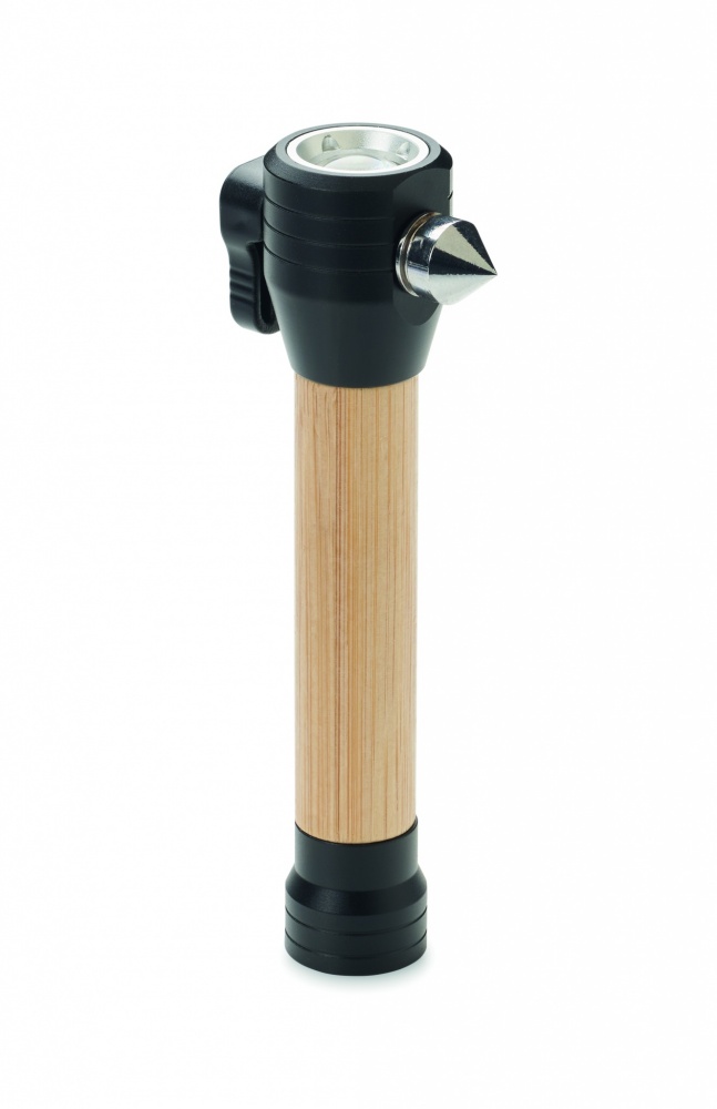 Logo trade promotional giveaways picture of: 3-in-1 bamboo flashlight with an emergency hammer and seatbelt cutter