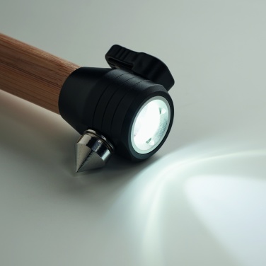 Logo trade promotional gifts picture of: 3-in-1 bamboo flashlight with an emergency hammer and seatbelt cutter