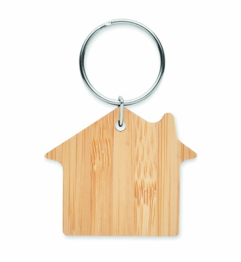 Logo trade advertising products image of: House shaped bamboo key ring Järvenpää