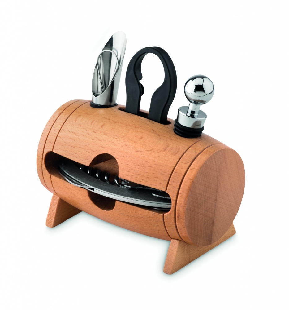 Logo trade promotional giveaways image of: 4 pcs wine set in wooden stand