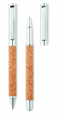 Logotrade promotional item image of: Metal Ball pen set in cork box
