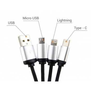 Logo trade promotional items image of: 3in1 cable with enlighted logo for engraving, RXD-368