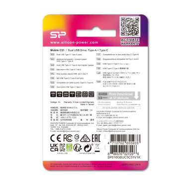 Logo trade business gifts image of: Pendrive USB/type - C Silicon Power Mobile C31 3.0 OTG