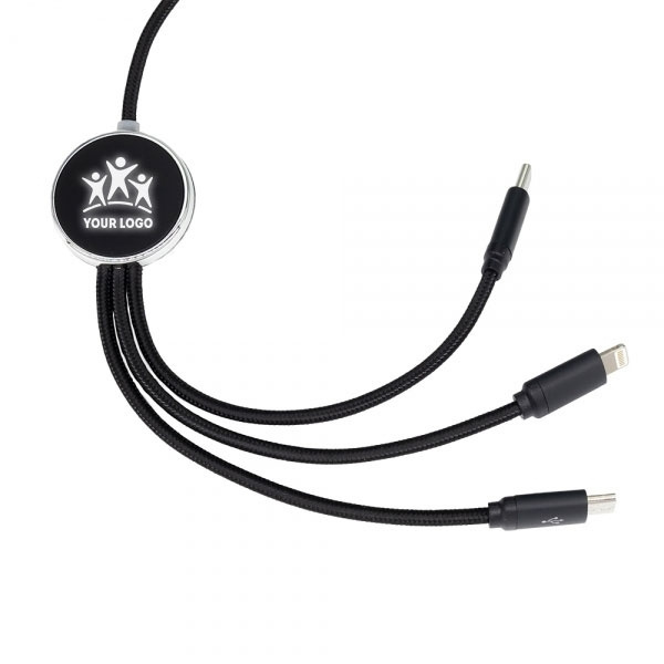 Logo trade promotional merchandise picture of: 3in1 long cable with elighted logo for engraving, W201TG