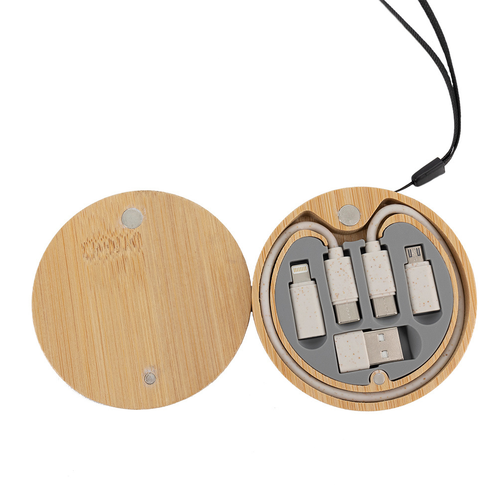 Logo trade corporate gifts image of: 4in1 cable in wooden case, LH-ZM01