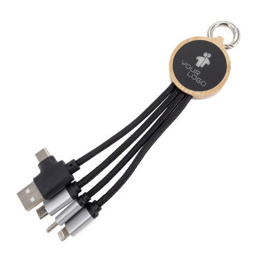 Logo trade advertising products picture of: 4-in-1 cable with elighted logo in a wooden casing, LH-ZMU05