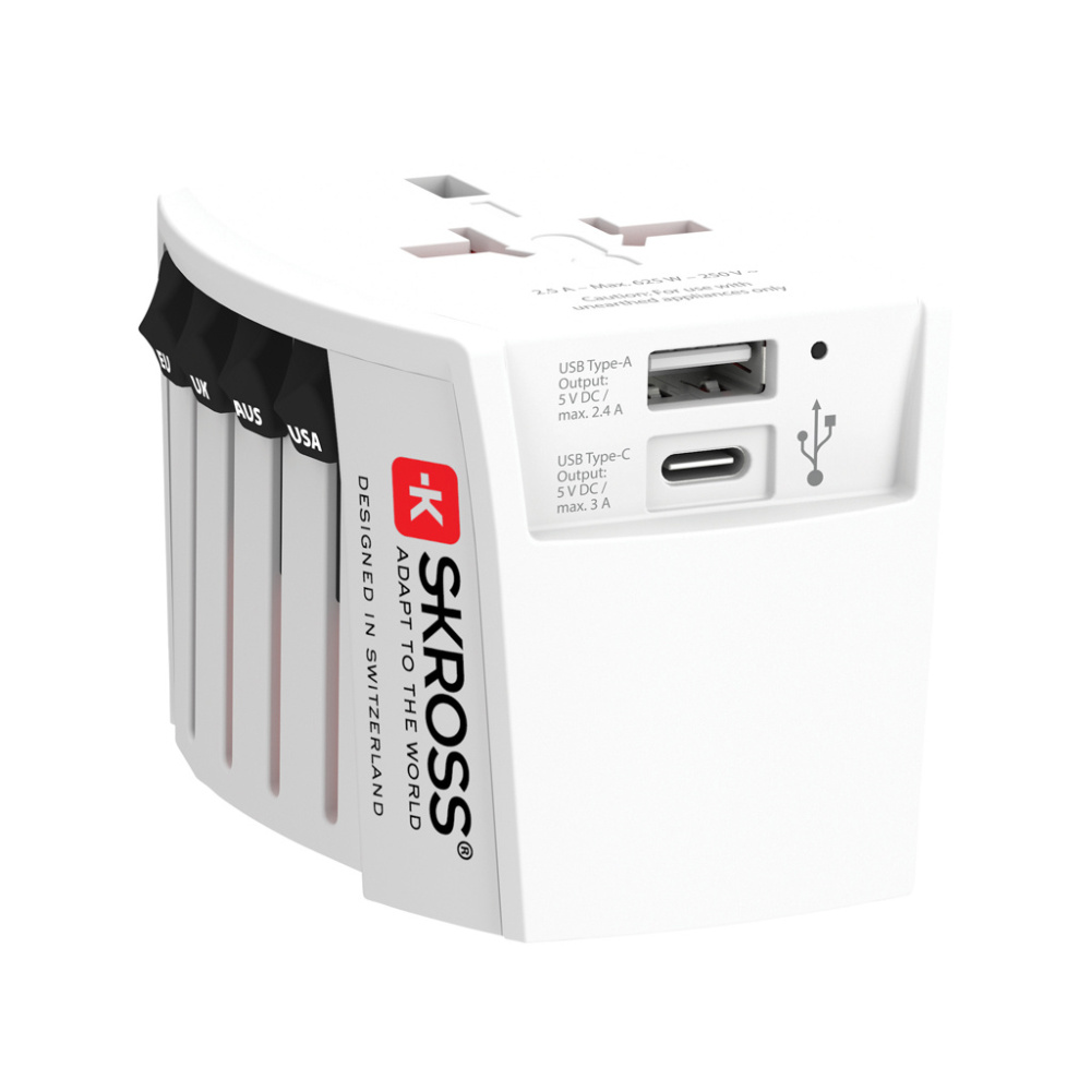 Logotrade promotional gift image of: SKROSS World Travel Adapter MUV 2-pole with USB A and C