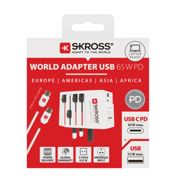 Logo trade promotional merchandise picture of: SKROSS World Travel Adapter MUV 65W PD with USB C Cable