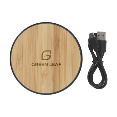 Logo trade business gifts image of: Bamboo 10W Wireless Charger wireless fast charger