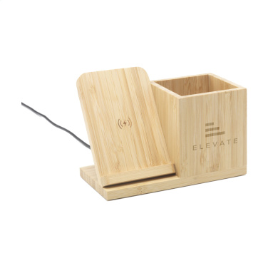 Logotrade corporate gift image of: Bamboo Boss 15W charger/pen holder