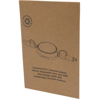 Logotrade advertising product picture of: Chechia 5-in-1 recycled plastic 100 cm retractable data sync and 45W fast charge cable