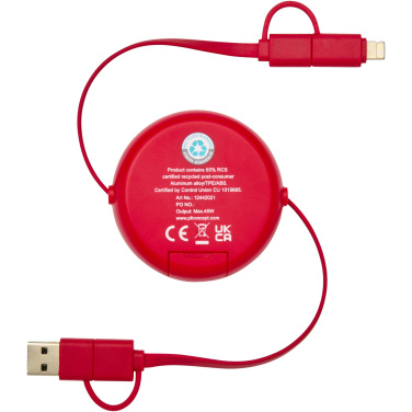 Logo trade promotional items picture of: Alasia 5-in-1 100 cm recycled plastic and aluminium retractable data sync and 45W fast charge cable