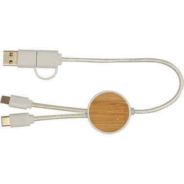 Logotrade advertising product image of: Chechia 5-in-1 recycled plastic 30 cm data sync and 27W fast charge cable with bamboo details