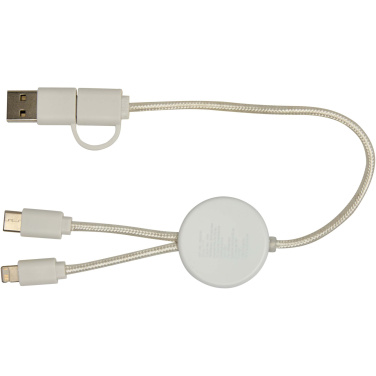 Logo trade business gift photo of: Chechia 5-in-1 recycled plastic 30 cm data sync and 27W fast charge cable with bamboo details