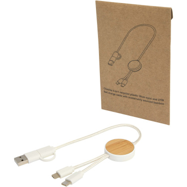 Logo trade advertising products picture of: Chechia 5-in-1 recycled plastic 30 cm data sync and 27W fast charge cable with bamboo details