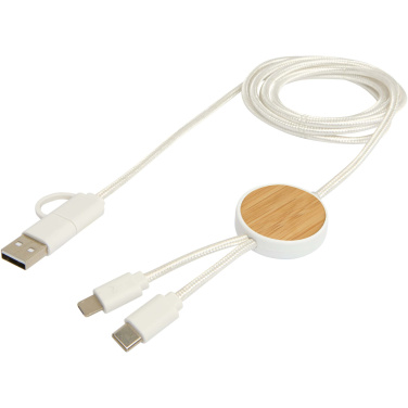 Logotrade promotional merchandise photo of: Chechia 5-in-1 recycled plastic 150 cm data sync and 27W fast charge cable with bamboo details