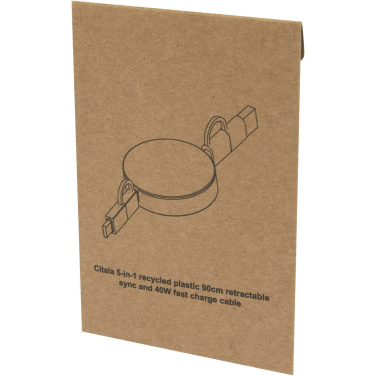 Logo trade promotional merchandise image of: Citala 5-in-1 recycled plastic 90 cm retractable data sync and 40W fast charge cable