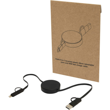 Logotrade promotional gift image of: Citala 5-in-1 recycled plastic 90 cm retractable data sync and 40W fast charge cable