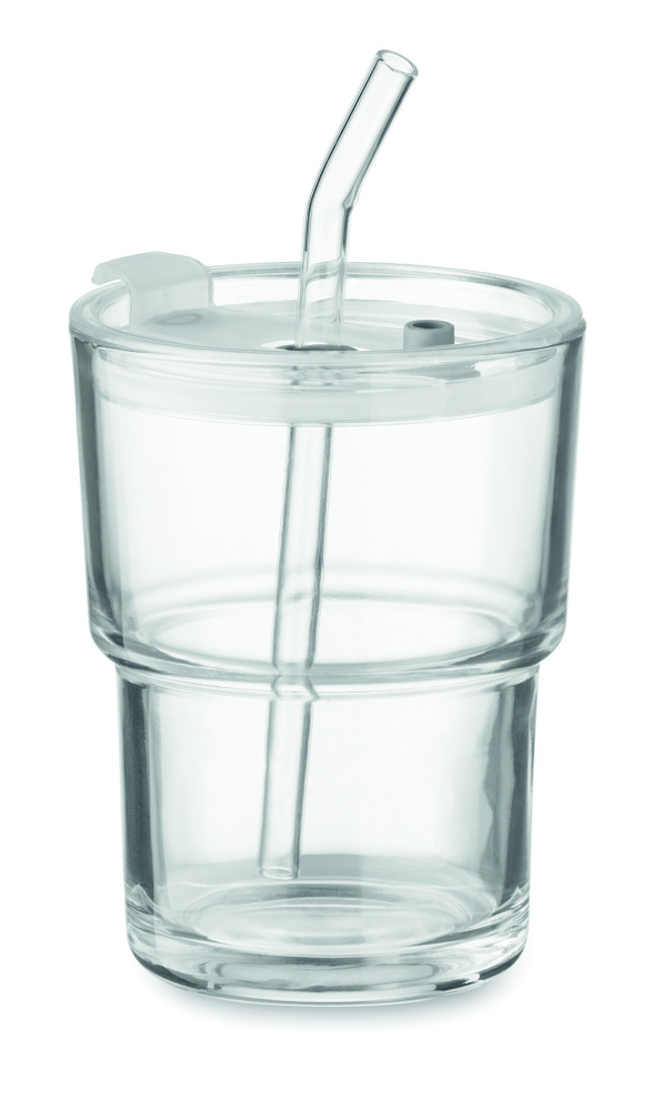 Logotrade advertising product image of: Glass tumbler with straw 400ml